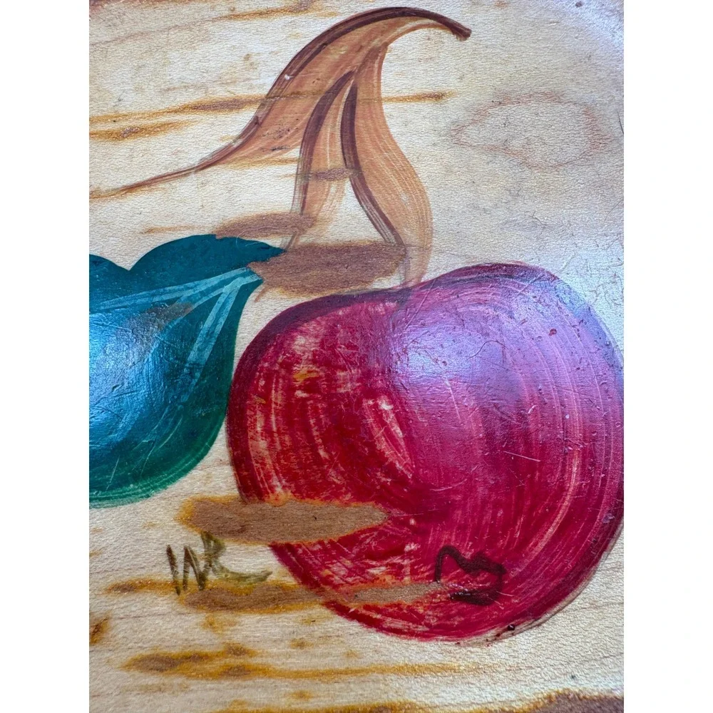 Vintage Hand Painted Wooden Bowls Set of 5 Red Apple Artisan Americana 5 Inch